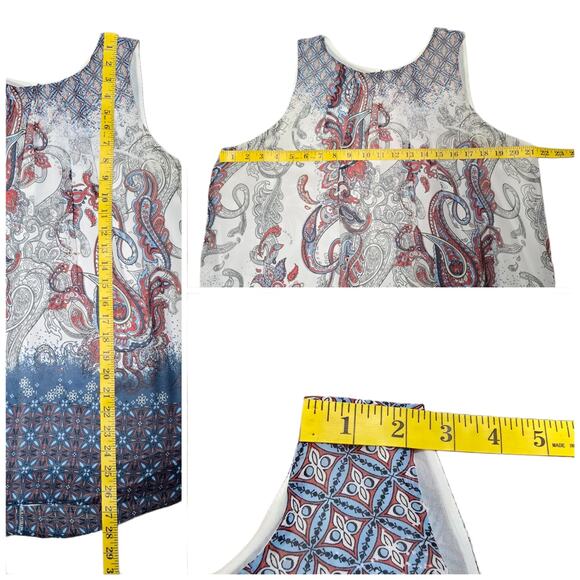 Sleeveless Paisley Top Daniel Rainn Size L Red Blue Mixed Print Georgette Large - Picture 4 of 5